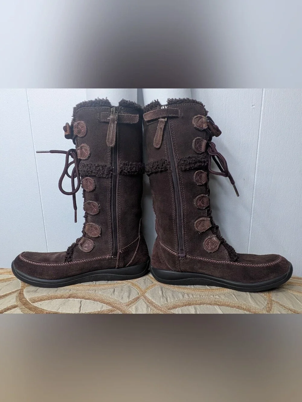 Timberland Girl’s Brown Suede Leather Lace-Up Boots Pink Accent Stitching Size 2